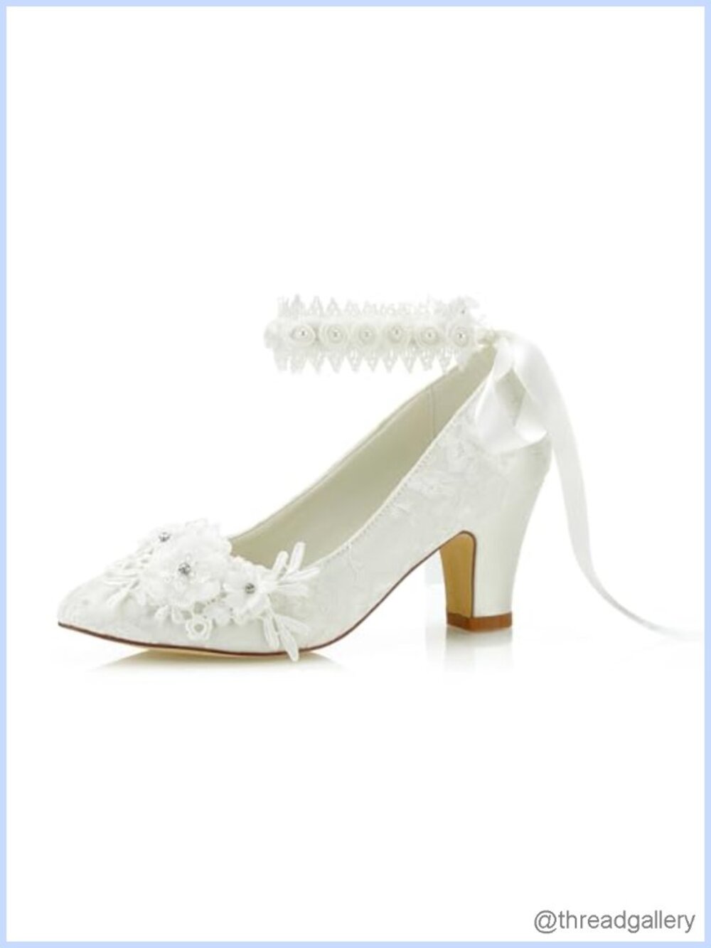 Women's Wedding Pumps Block Heel Satin Lace-Up Formal Bridal Shoes